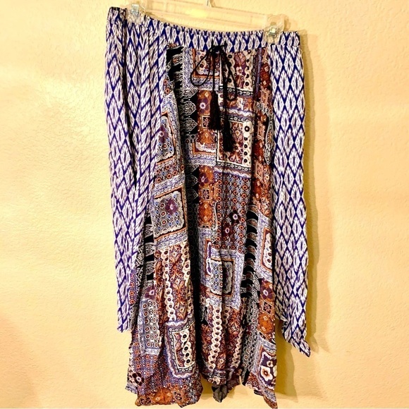 NWT Hem & Thread Skirt Poncho Combo Large Patchwork Boho Rayon Floral Geometric - Picture 1 of 15